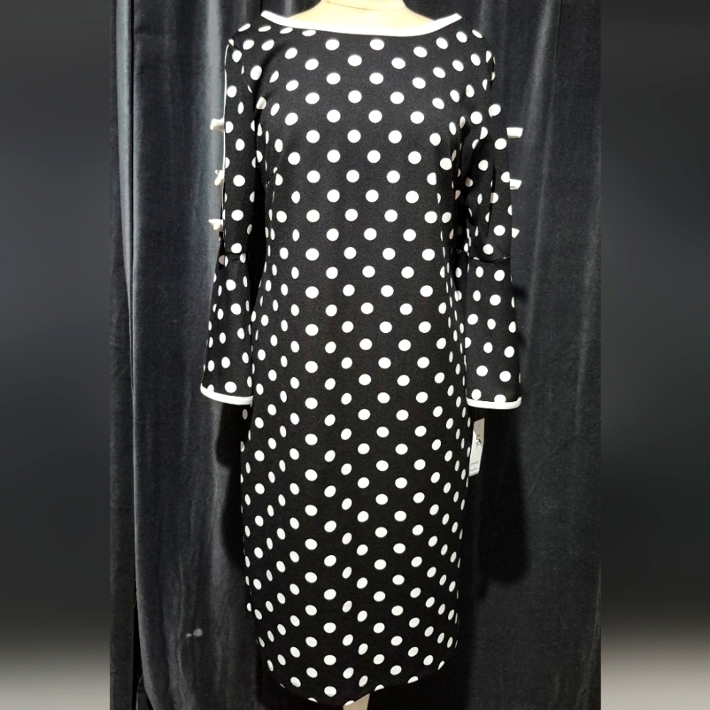 SHELBY & PALMER Elegant Black and White Polka Dot Dress